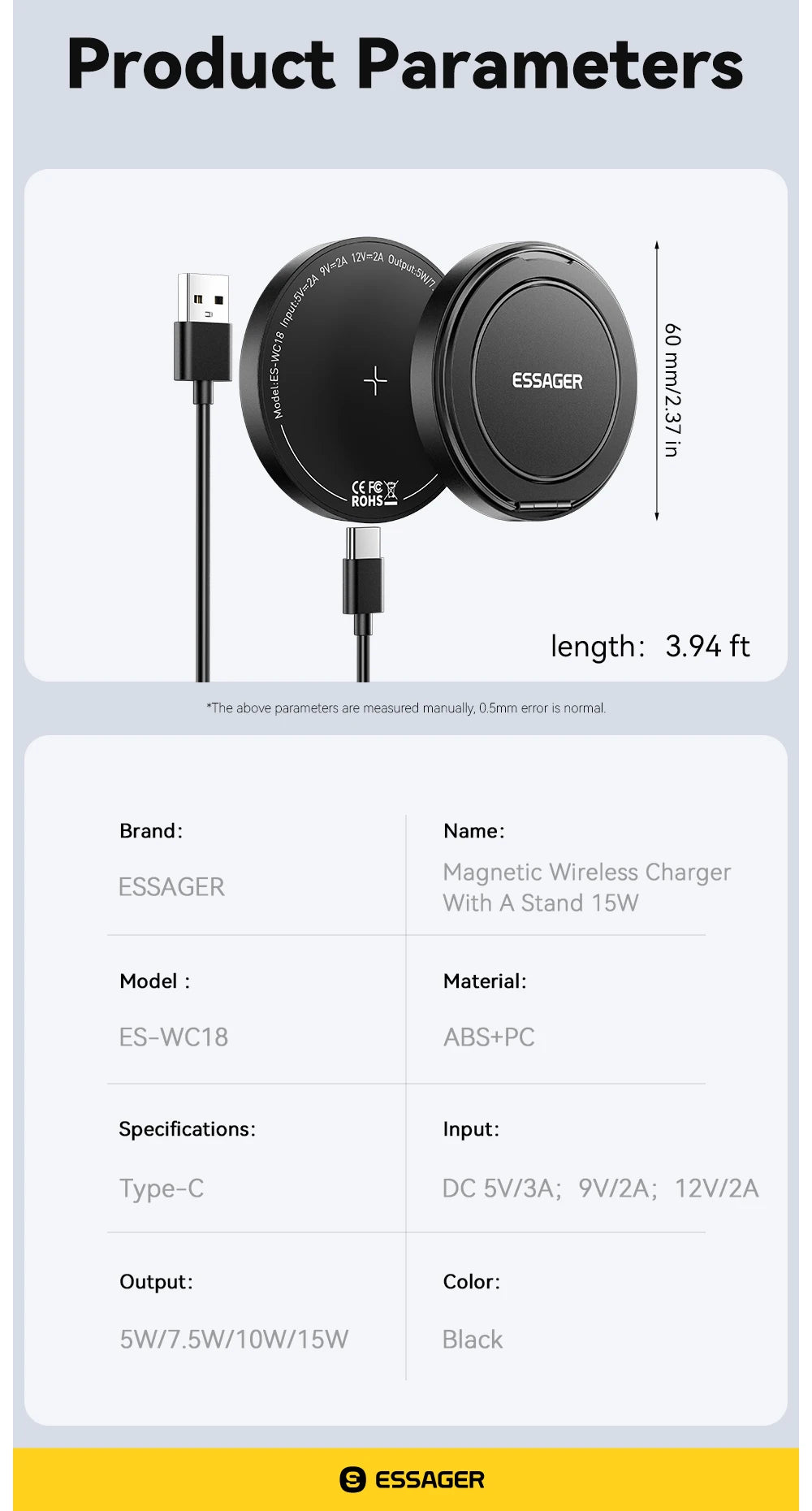 Essager Magnetic 15W Wireless Charger Fast Charging Pad Stand for iPhone 15 14 Airpods USB To Typec Phone Chargers Dock Station