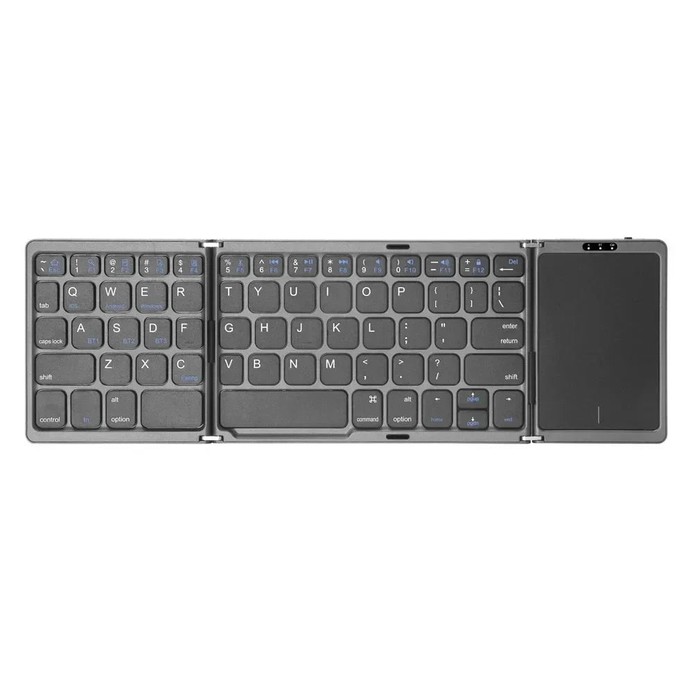 3-Folding Keyboard Mini Wireless Keyboard Foldable Dual Bluetooth Keyboard with Touchpad for Windows Android IOS iPad Phone