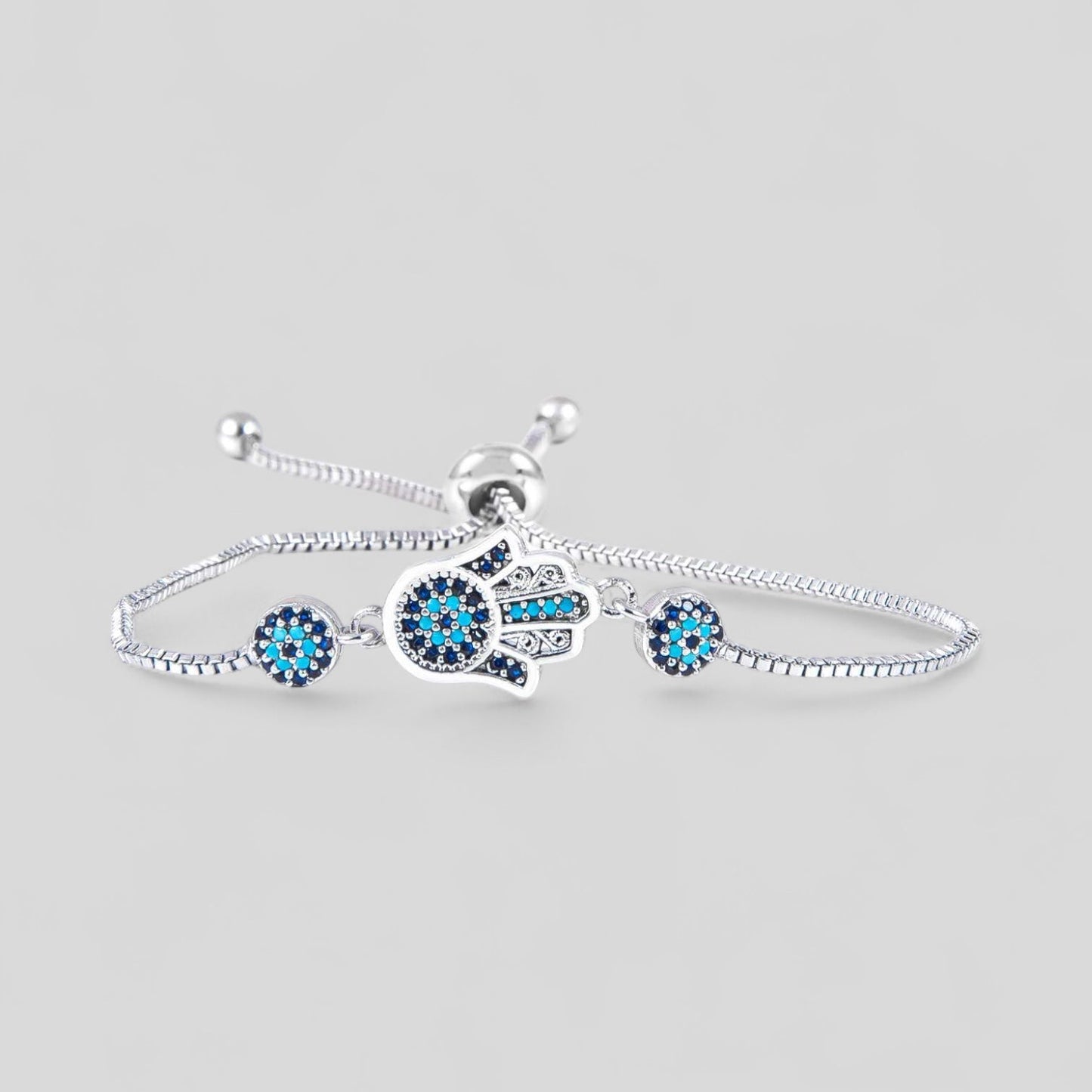 Hamsa Hand and Evil Eye Charm Bracelet - Cubic Zirconia