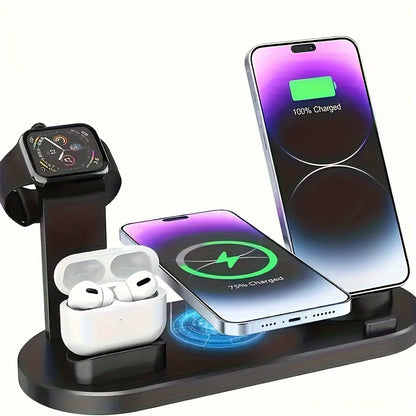 3-in-1 Wireless Charger Station Stand Dock - Foldable Travel Charger for iPhone 15/14/13/12/11, Apple Watch Series 9 to 2/Ultra, Airpods Pro - Compatible with Multiple Devices, Space-Saving Design for Home and Travel