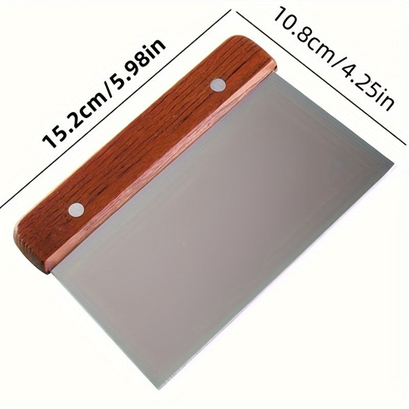 Stainless Steel Dough Cutter with Wooden Handle - Multipurpose Baking Tool and Vegetable Chopper for Kitchen Gadgets and Accessories