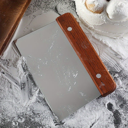 Stainless Steel Dough Cutter with Wooden Handle - Multipurpose Baking Tool and Vegetable Chopper for Kitchen Gadgets and Accessories