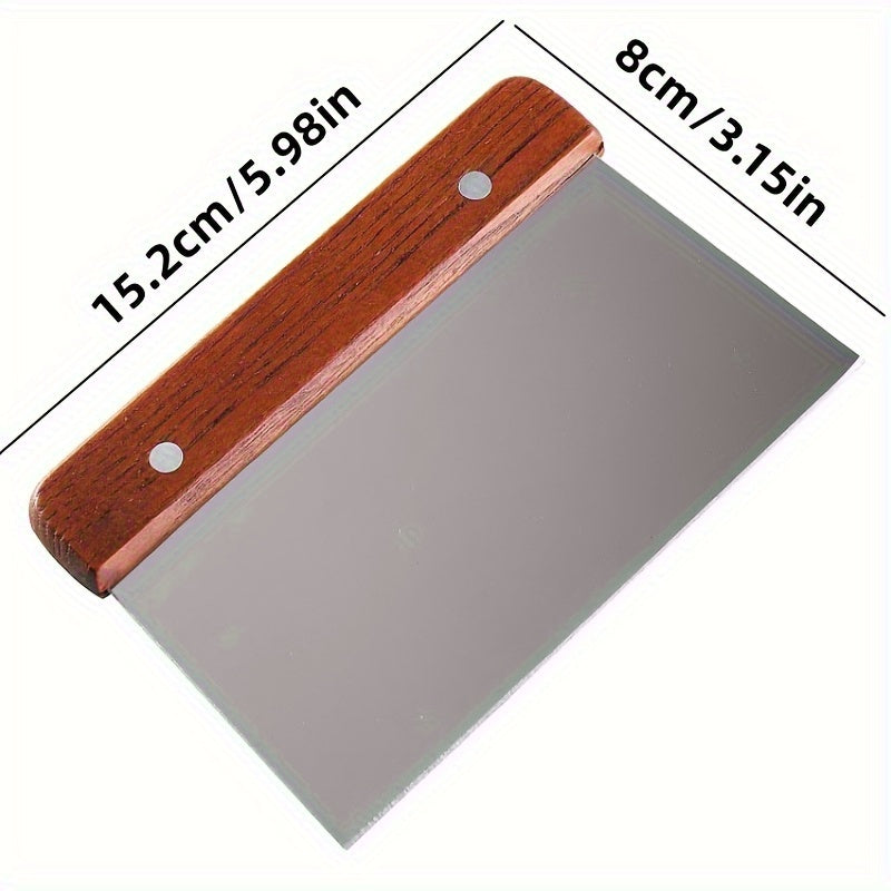 Stainless Steel Dough Cutter with Wooden Handle - Multipurpose Baking Tool and Vegetable Chopper for Kitchen Gadgets and Accessories