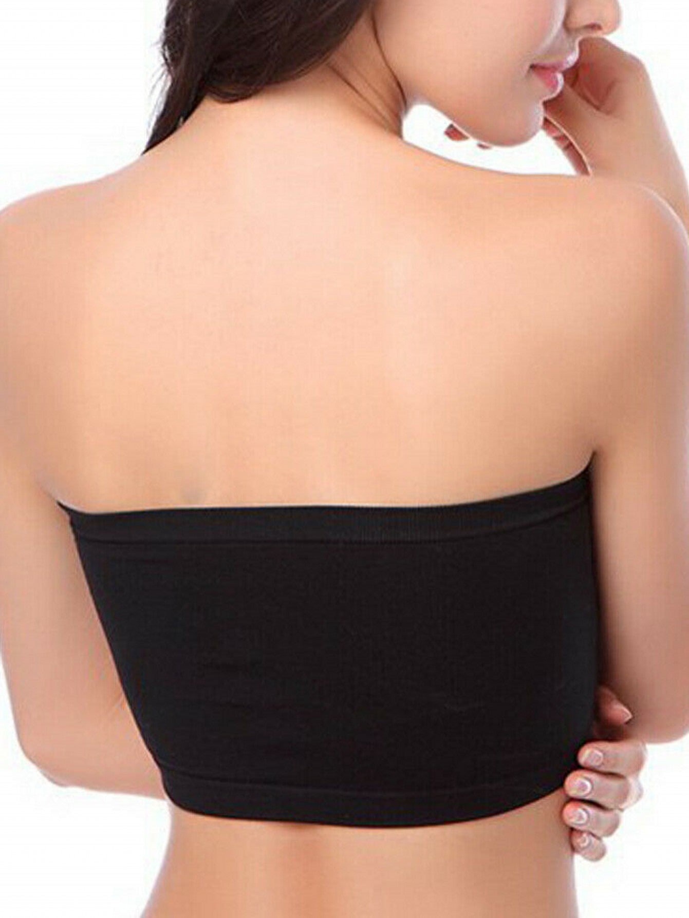 [Plus Size Strapless Bra] Plus Size Double-Layer Strapless Bra | Anti-Slip, Removable Pads, No Underwire, Seamless Smoothing, High Elasticity, Black Camisole Top | For Casual Attire, Comfortable Daily Wear, Offshoulder Fashio