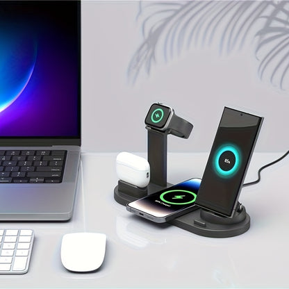 3-in-1 Wireless Charger Station Stand Dock - Foldable Travel Charger for iPhone 15/14/13/12/11, Apple Watch Series 9 to 2/Ultra, Airpods Pro - Compatible with Multiple Devices, Space-Saving Design for Home and Travel