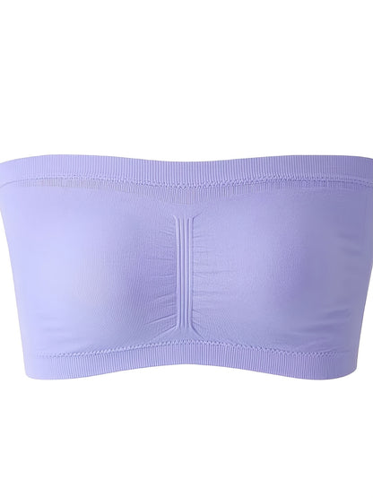 [Plus Size Strapless Bra] Plus Size Double-Layer Strapless Bra | Anti-Slip, Removable Pads, No Underwire, Seamless Smoothing, High Elasticity, Black Camisole Top | For Casual Attire, Comfortable Daily Wear, Offshoulder Fashio