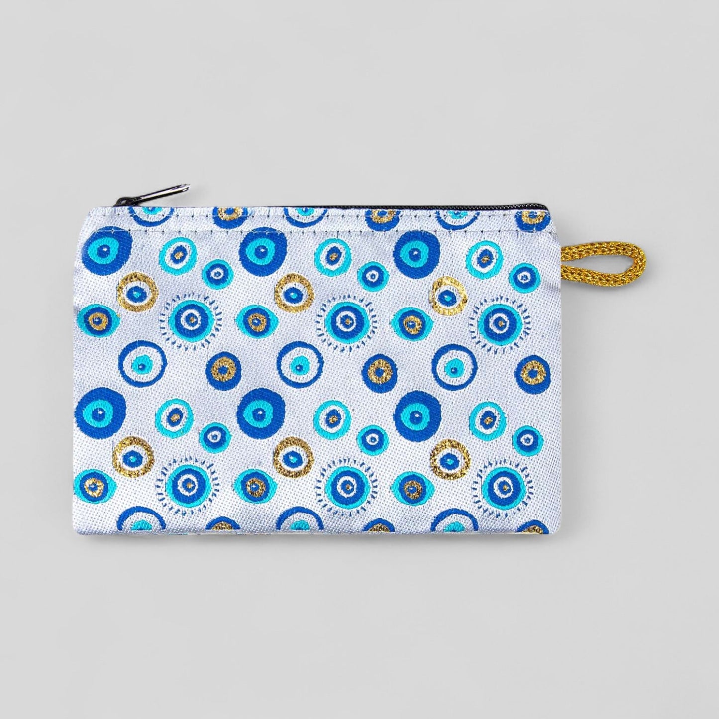 Cute Mini Evil Eye with Gold Accents Woven Zipper Coin Purse