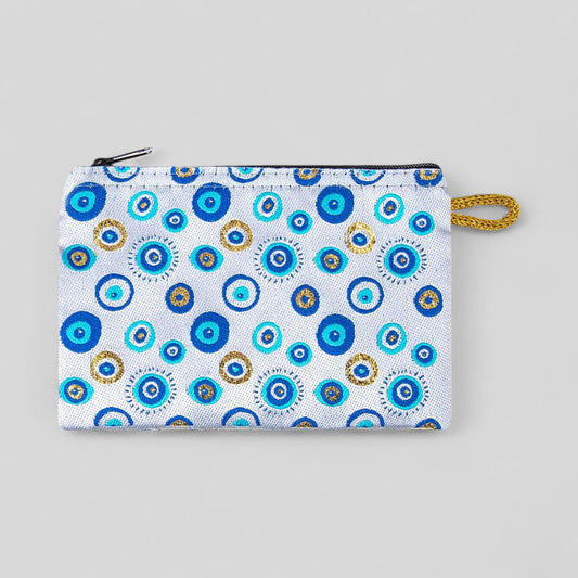 Cute Mini Evil Eye with Gold Accents Woven Zipper Coin Purse