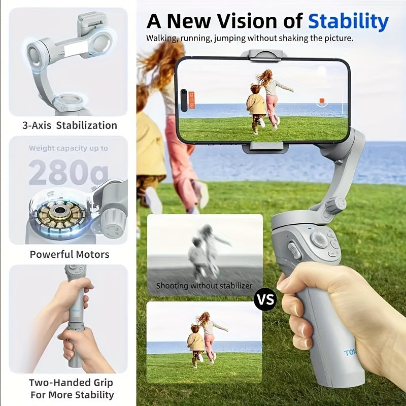 Three-Axis PTZ Stabilizer Plus - Intelligent Face Recognition, Anti-Shake, LED Fill Light, Wireless, Rechargeable Lithium Battery, USB Charging, Compatible With Apple And Samsung Mobile Phones