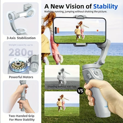 Three-Axis PTZ Stabilizer Plus - Intelligent Face Recognition, Anti-Shake, LED Fill Light, Wireless, Rechargeable Lithium Battery, USB Charging, Compatible With Apple And Samsung Mobile Phones