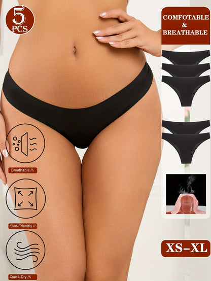 5pcs Women'S Seamless Bikini Underwear - Breathable, Quick-Dry, Comfort Fit, Low-Rise, Solid, 5 Styles for Everyday & Special Occasions, Bikini Bottoms, Everyday Underwear, Minimalist Design, Smooth Texture
