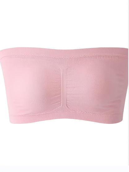 [Plus Size Strapless Bra] Plus Size Double-Layer Strapless Bra | Anti-Slip, Removable Pads, No Underwire, Seamless Smoothing, High Elasticity, Black Camisole Top | For Casual Attire, Comfortable Daily Wear, Offshoulder Fashio