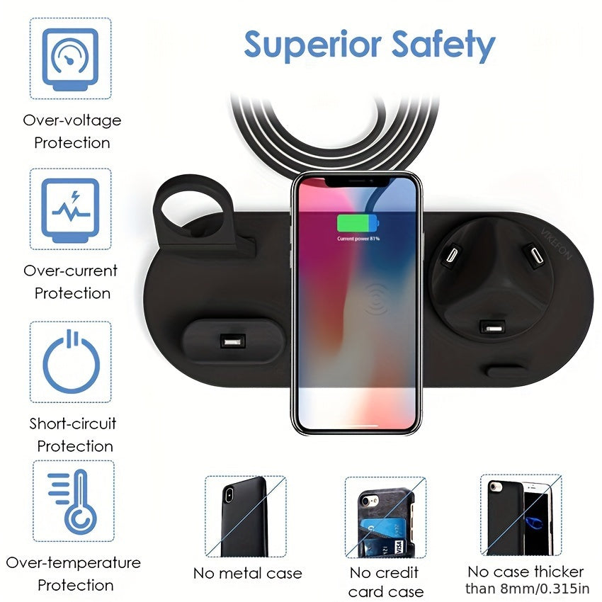 3-in-1 Wireless Charger Station Stand Dock - Foldable Travel Charger for iPhone 15/14/13/12/11, Apple Watch Series 9 to 2/Ultra, Airpods Pro - Compatible with Multiple Devices, Space-Saving Design for Home and Travel