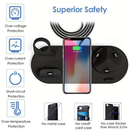 3-in-1 Wireless Charger Station Stand Dock - Foldable Travel Charger for iPhone 15/14/13/12/11, Apple Watch Series 9 to 2/Ultra, Airpods Pro - Compatible with Multiple Devices, Space-Saving Design for Home and Travel