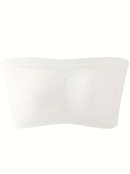 [Plus Size Strapless Bra] Plus Size Double-Layer Strapless Bra | Anti-Slip, Removable Pads, No Underwire, Seamless Smoothing, High Elasticity, Black Camisole Top | For Casual Attire, Comfortable Daily Wear, Offshoulder Fashio