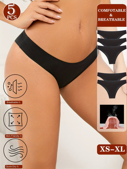 5pcs Women'S Seamless Bikini Underwear - Breathable, Quick-Dry, Comfort Fit, Low-Rise, Solid, 5 Styles for Everyday & Special Occasions, Bikini Bottoms, Everyday Underwear, Minimalist Design, Smooth Texture