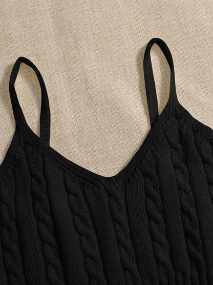 Cable Knit Ribbed Knitted Vest, Sexy Solid V Neck Backless Spaghetti Strap Sweater Vest For Spring & Summer, Women's Clothing