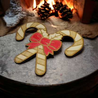 Double Candy Cane Wooden Christmas Decoration - Home Decor