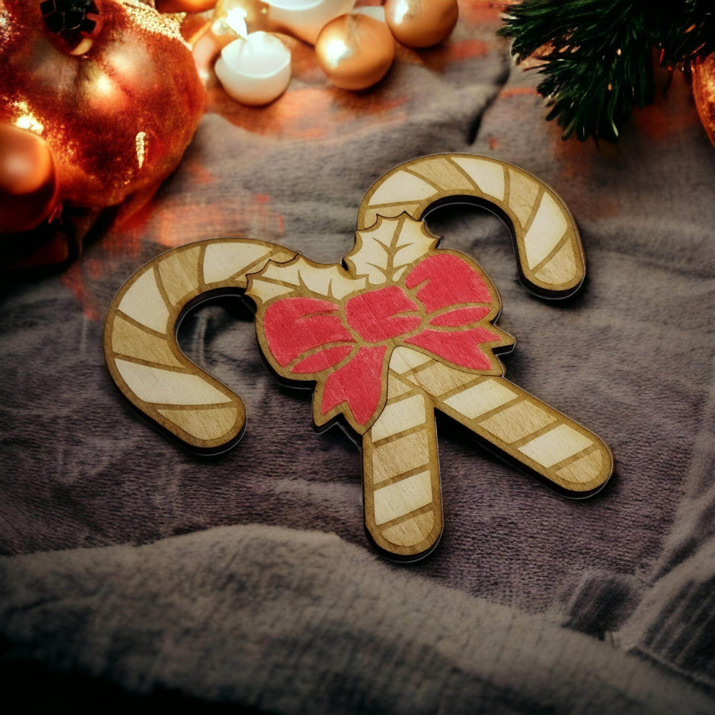 Double Candy Cane Wooden Christmas Decoration - Home Decor