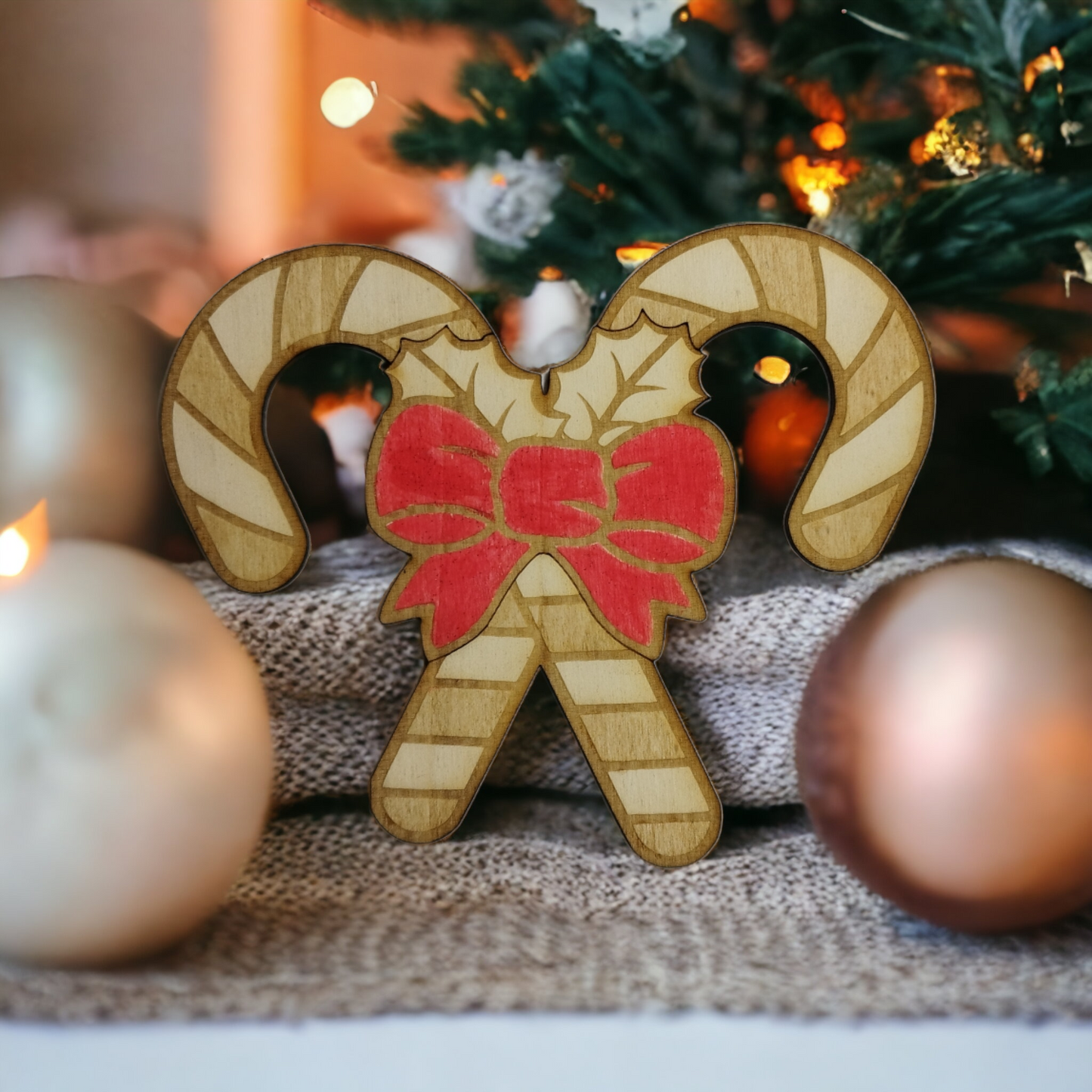 Double Candy Cane Wooden Christmas Decoration - Home Decor