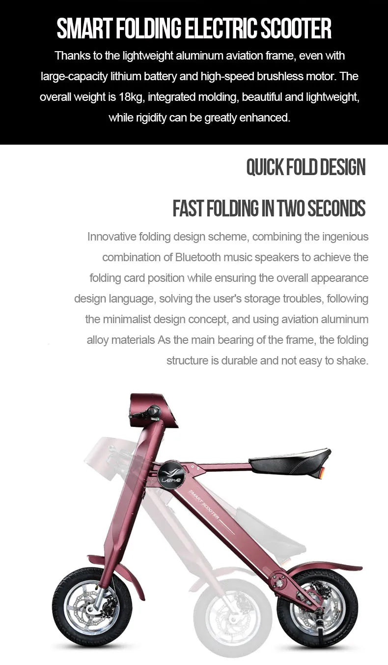 12"LEHE Electric scooter Smart city walking electric bicycle mini folding  electric bike instead  walking tool 36v li-ion ebike