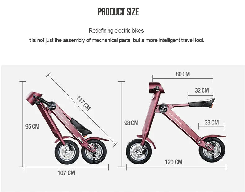 12"LEHE Electric scooter Smart city walking electric bicycle mini folding  electric bike instead  walking tool 36v li-ion ebike