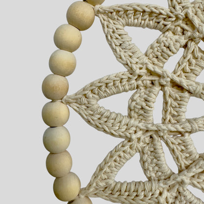 10" Handmade Wood Bead Frame Macrame Dreamcatcher - Nursery and Kid's Room Decor -- Off White / Tan / Cream