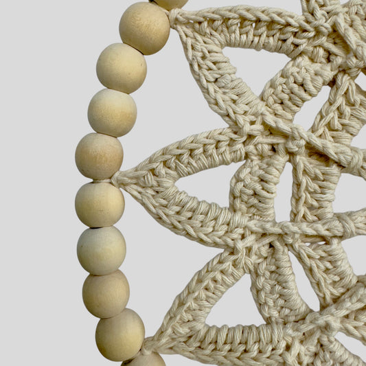 10" Handmade Wood Bead Frame Macrame Dreamcatcher - Nursery and Kid's Room Decor -- Off White / Tan / Cream