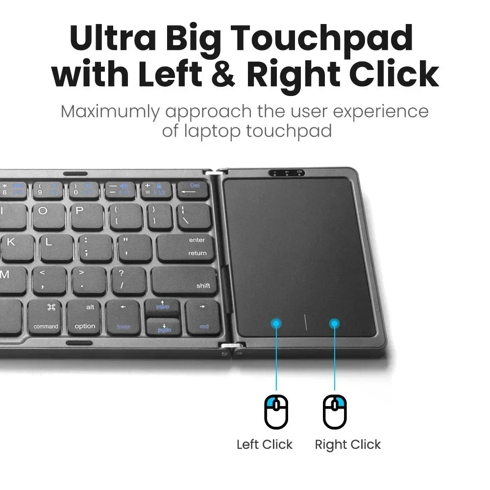 3-Folding Keyboard Mini Wireless Keyboard Foldable Dual Bluetooth Keyboard with Touchpad for Windows Android IOS iPad Phone