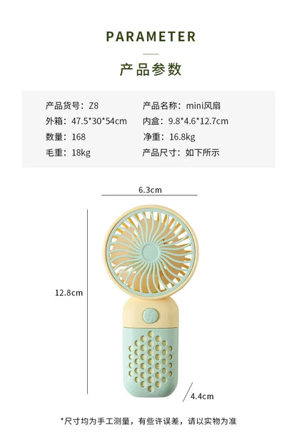 Handheld Mini Fan USB Rechargeable Portable Mute Small Electric Fan Student Dormitory Outdoor Travel Cooling Fan