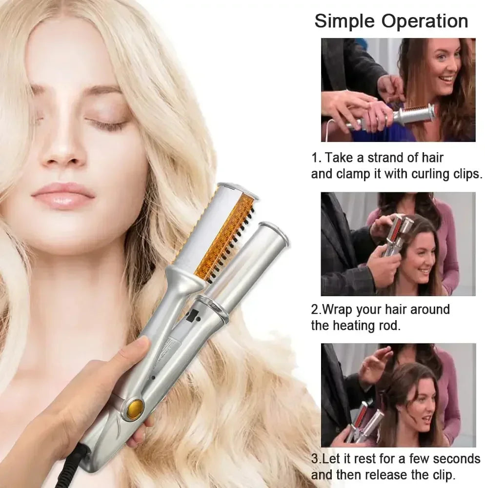 Professional Hairs Curler Straighter Rotating Hair Brush Curler Styler Hair Styling Tools Curling Iron Straighting Brush 2 In 1
