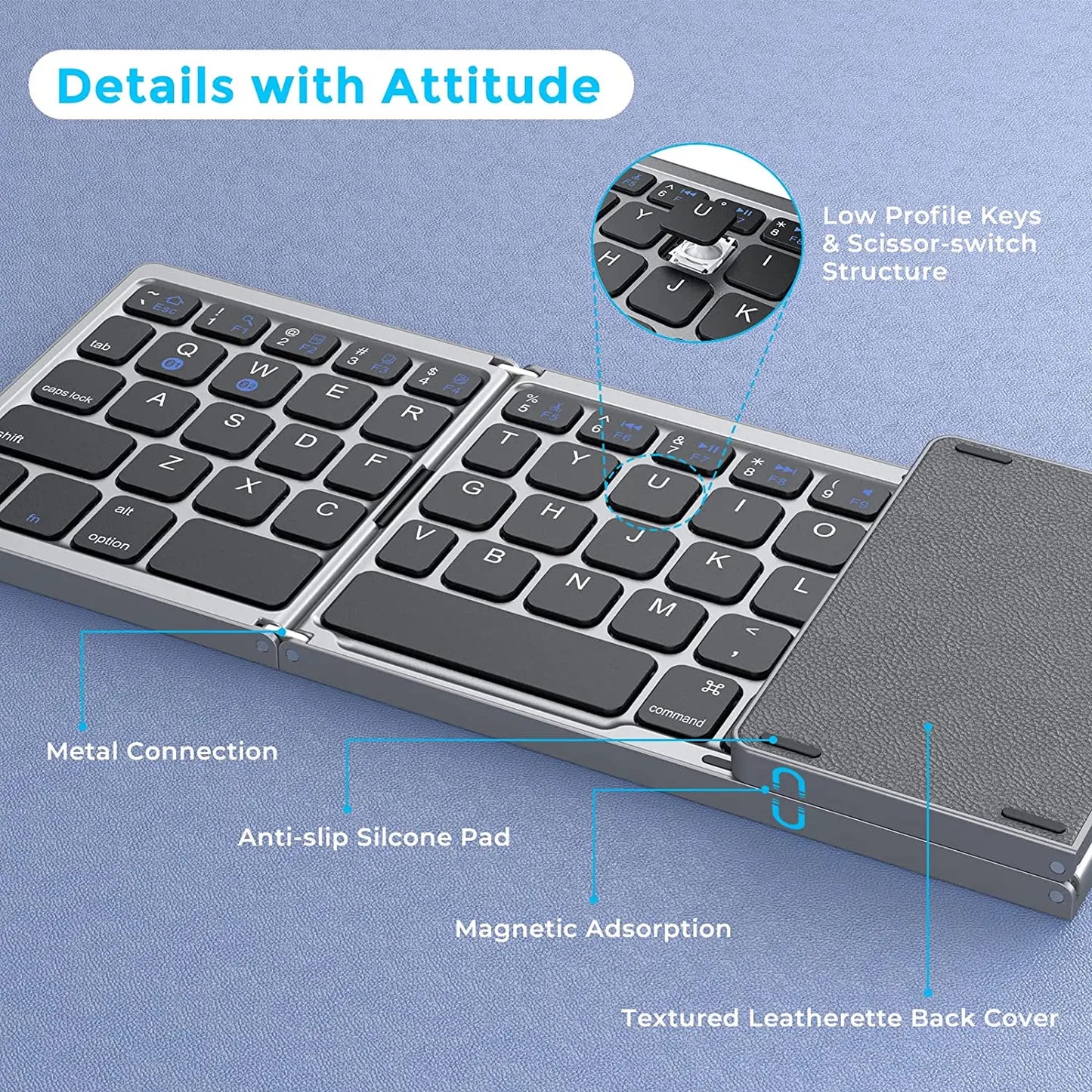 3-Folding Keyboard Mini Wireless Keyboard Foldable Dual Bluetooth Keyboard with Touchpad for Windows Android IOS iPad Phone