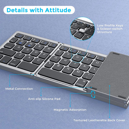3-Folding Keyboard Mini Wireless Keyboard Foldable Dual Bluetooth Keyboard with Touchpad for Windows Android IOS iPad Phone
