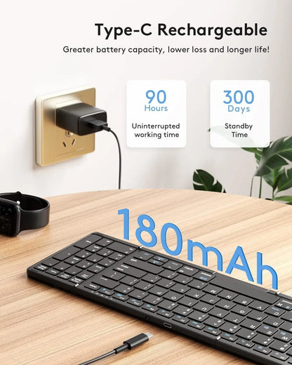 Foldable Bluetooth Keyboard with Numeric Keypad Full Size Wireless Folding Keyboard Rechargeable Portable Travel Keyboard