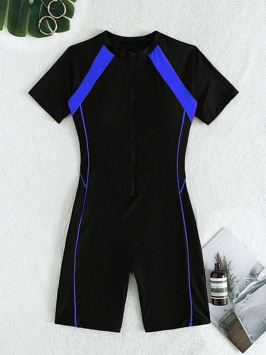 Short Sleeve Surfing Swimsuit 2025 Slim Bodysuit Swimwear Women One Pieces Rashguard Diving Clothes Bathing Swimming Swim Suit