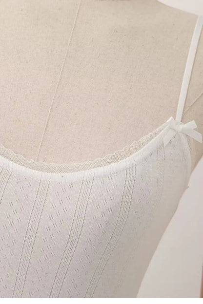 Spaghetti Strap Knit Mini Dress with Wave Hem - Summer Boho Slim Fit Ribbed Textured Dress in Black & White