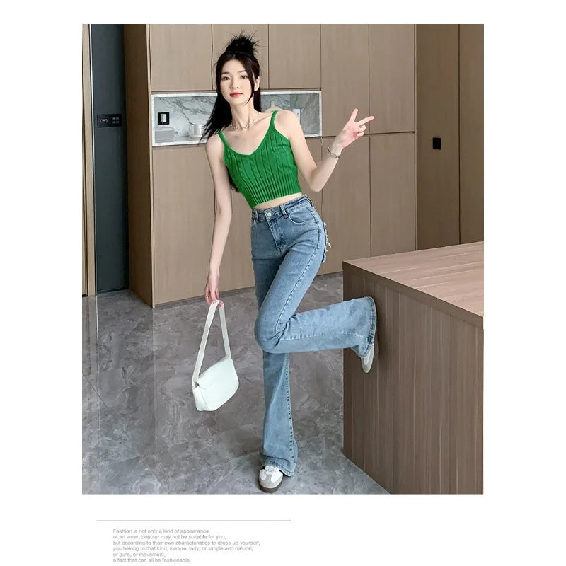 Cable Knit Ribbed Knitted Vest, Sexy Solid V Neck Backless Spaghetti Strap Sweater Vest for Spring & Summer, Women's Clothing