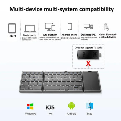 3-Folding Keyboard Mini Wireless Keyboard Foldable Dual Bluetooth Keyboard with Touchpad for Windows Android IOS iPad Phone