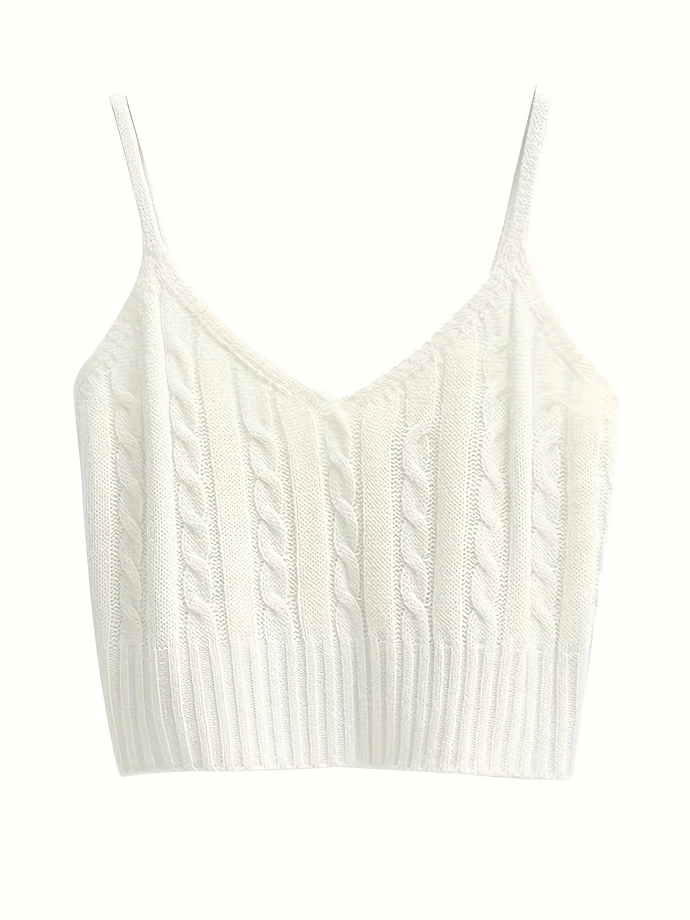 Cable Knit Ribbed Knitted Vest, Sexy Solid V Neck Backless Spaghetti Strap Sweater Vest For Spring & Summer, Women's Clothing