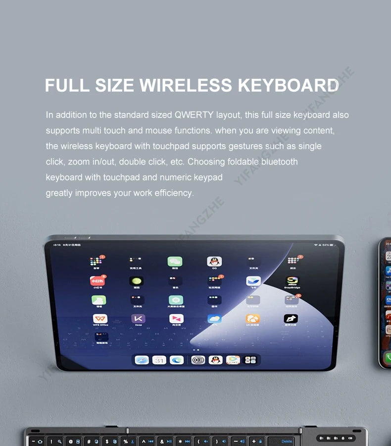 Portable Keyboard Folded,  104 Keys Folded Keyboard for  Cellphone  Supporting  iOS, Android, Windows, PC