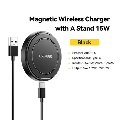 Essager Magnetic 15W Wireless Charger Fast Charging Pad Stand for iPhone 15 14  Airpods USB To Typec Phone Chargers Dock Station