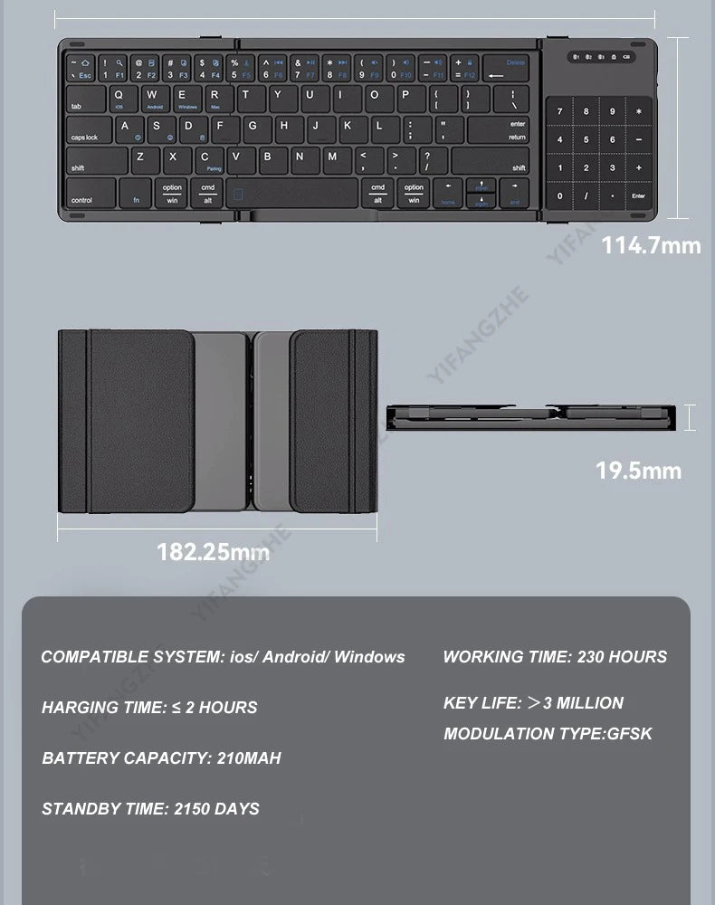 Portable Keyboard Folded,  104 Keys Folded Keyboard for  Cellphone  Supporting  iOS, Android, Windows, PC