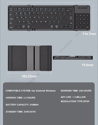 Portable Keyboard Folded,  104 Keys Folded Keyboard for  Cellphone  Supporting  iOS, Android, Windows, PC