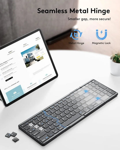 Foldable Bluetooth Keyboard with Numeric Keypad Full Size Wireless Folding Keyboard Rechargeable Portable Travel Keyboard