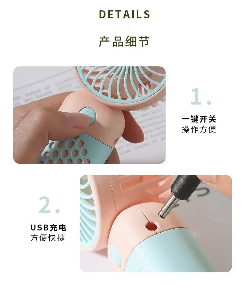 Handheld Mini Fan USB Rechargeable Portable Mute Small Electric Fan Student Dormitory Outdoor Travel Cooling Fan