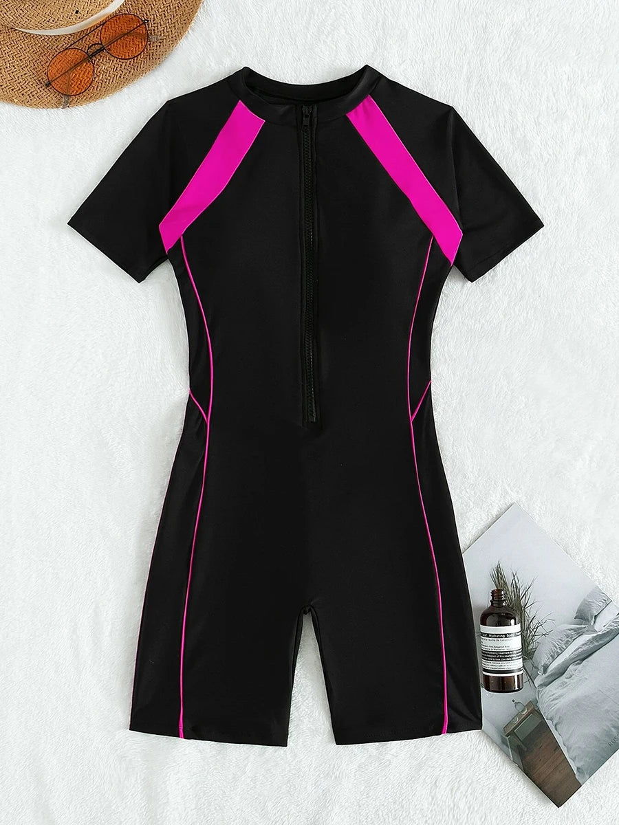 Short Sleeve Surfing Swimsuit 2025 Slim Bodysuit Swimwear Women One Pieces Rashguard Diving Clothes Bathing Swimming Swim Suit