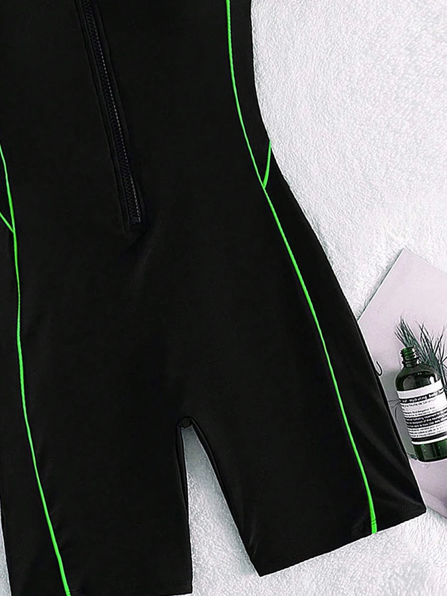 Short Sleeve Surfing Swimsuit 2025 Slim Bodysuit Swimwear Women One Pieces Rashguard Diving Clothes Bathing Swimming Swim Suit