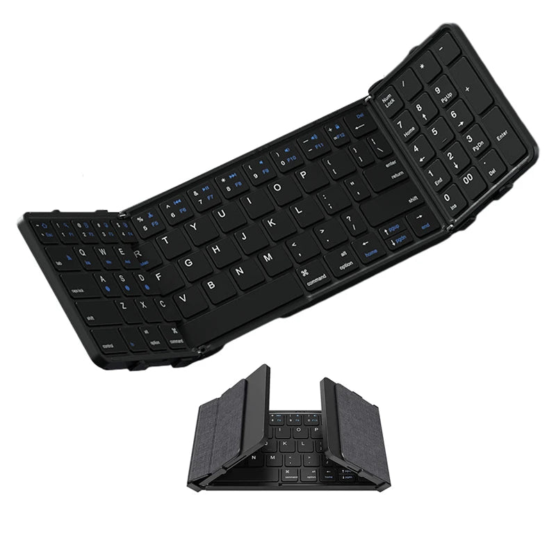 Foldable Bluetooth Keyboard with Numeric Keypad Full Size Wireless Folding Keyboard Rechargeable Portable Travel Keyboard