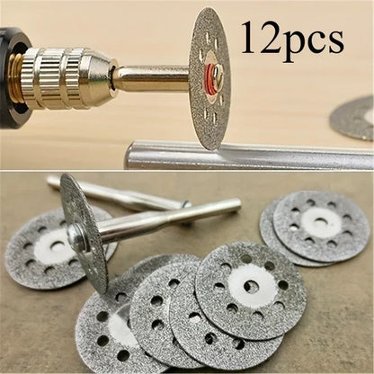 12pcs 22mm Diamond Cutting Disc 3mm Grinding Wheel Mandrel for Metal Cutting Rotary Tool Electric Grinder Parts
