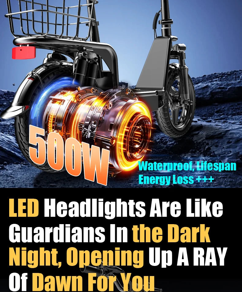 DEEPOWER C14 electric scooter can carry weight on the pedals and is equipped with a 500w motor and a waterproof lithium battery